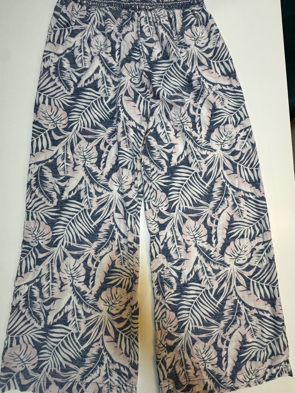 Dahui Hawaii Women’s Blue/White Tropical Floral Palazzo Wide-Leg Linen Rayon XL